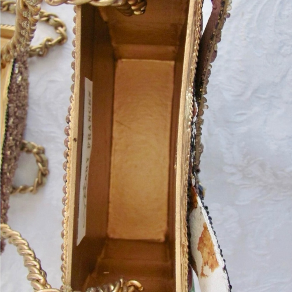 Mary Frances Vintage Crossbody Purse with Gold Chain Zebra Giraffe Elephant - Picture 7 of 7